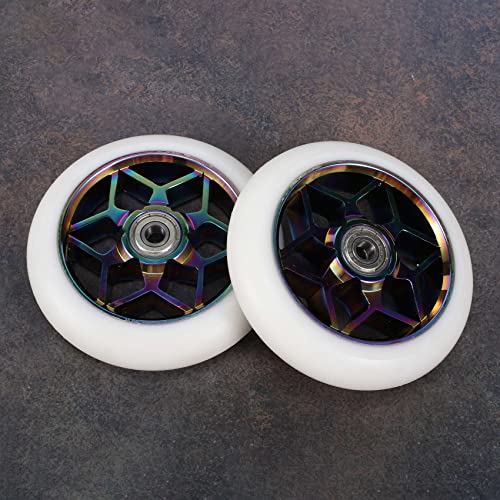 Hausdec 2 Pcs Scooter Accessories 110mm Colorful PU Wheels With Bearings for Thick Stunt Car (White), 110 millimeters - Image 4