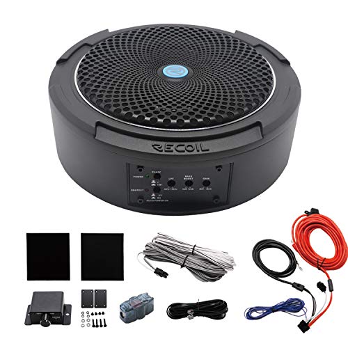 Recoil SL1708 400 Watt 8" Under-Seat Slim Amplified Car Subwoofer+Wire Kit