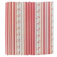 YAOSHENG Papierstrohhalme, 100-Metallfolie gestreift/gewellt/rosa Strohhalme, passend für Geburtstage, Hochzeiten, Bräute, Weihnachtsdekorationen und Partyzubehör (Deep Powder Series)