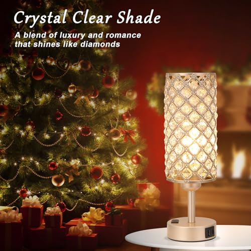 Image of Hong-in Touch Table Lamps for Bedrooms Set of 2-3 Way Dimmable Champagne Gold Crystal Lamps with Crystal Shade, Bedside Nightstand Lamp for Living Room Bedroom Home Office