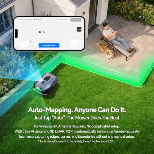 Image of Neomow X2 Pro Auto-Mapping Robot Lawn Mower, Perimeter Wire Free for 1.5 Acres, 360 3D LiDAR + Triple Vision AI Obstacle Avoidance, No RTK Antenna, IPX6, 4G App Control, GPS Anti-Theft, 17.5Ah