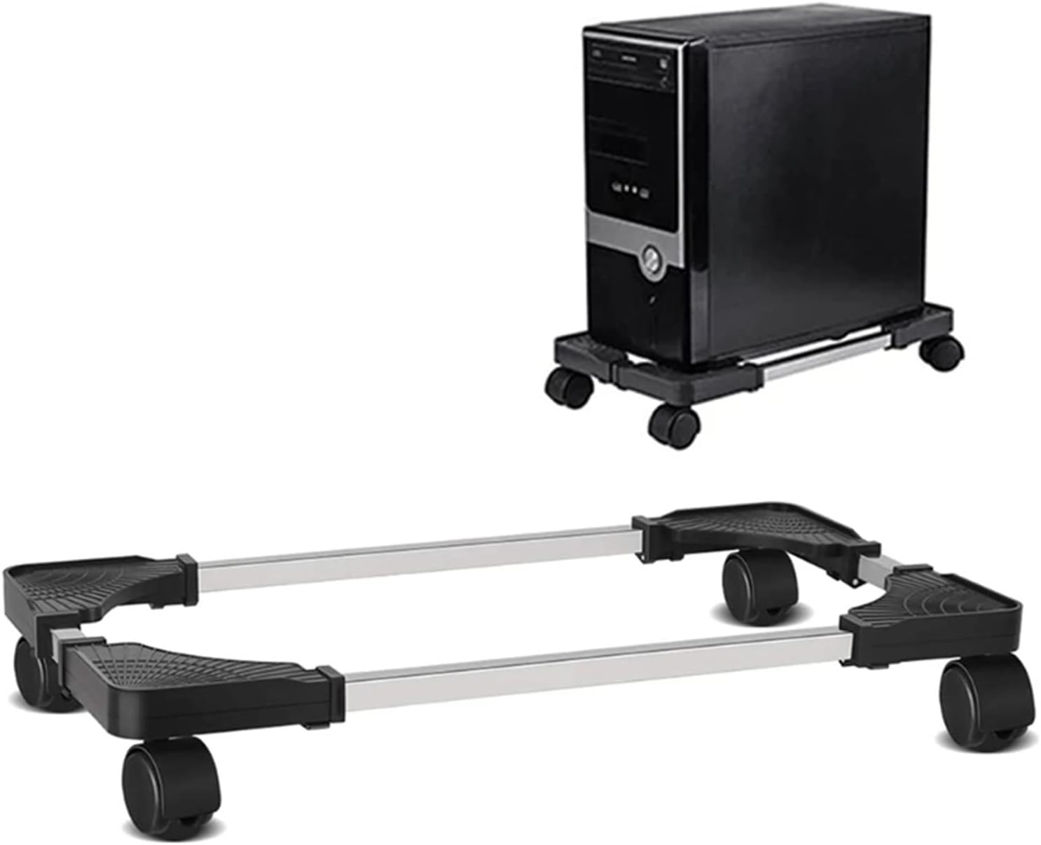 Soporte rodante, | Soporte de CPU móvil, soporte de chasis de refrigeración de host de PC ajustable con rueda giratoria de bloqueo(Black)