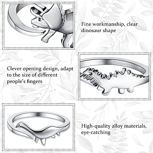 4 Pieces Dinosaur Rings Open Adjustable Dinosaur Rings Vintage Silver Dinosaur Rings Copper Alloy Jewellery for Women and Men