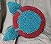 Decorative Rose Throw Pillow, Handmade Crochet Design, 12 Inch, Dark Red with Turquoise Leaves