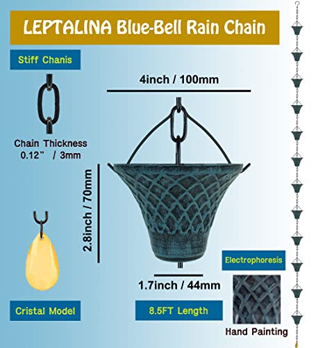 LEPTALINA Antique Sky Blue Colored Rain Chains for Drain Gutter | Rust-Resistant Iron | 8.5FT Length | Bonus Gutter Adapter LEPTALINA Antique Sky Blue Colored Rain Chains for Drain Gutter | Rust-Resistant Iron | 8.5FT Length | Bonus Gutter Adapter