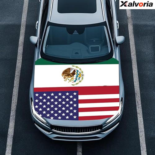 USA & Mexico Flag Car Hood and Mirror Covers Set – 4' x 5.25', Durable Polyester Spandex, Stretchable, Vibrant Colors, Universal Fit, Patriotic Car Accessories for Cars, Trucks & SUVs