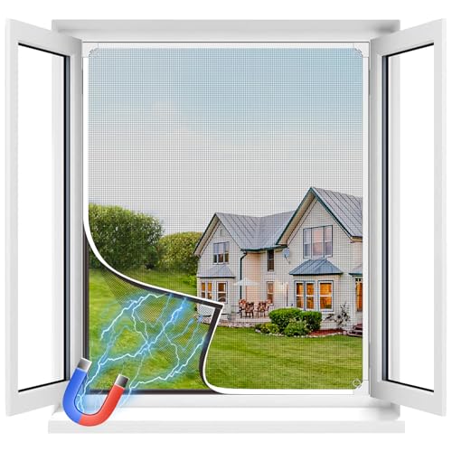 MLEJU Fliegengitter Fenster Magnet, DIY 120x130 cm Insektenschutz Fenster mit verstärktem Glasfaser-Mesh, Robust & Langlebig, Einfache Montage ohne Bohren, Fliegengitter mit Magnetrahmen (Grau)
