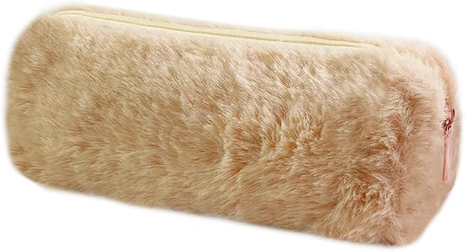 Pencil Cases Pen Bag Plush Makeup Pouch Holder Fluffy Faux Fur Storage Bag Girl Women Cute Plush Pencil Case Super Soft Barrel Kids Students Stationery Cover for School Office Brown