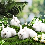 VioraWhite 4 Pcs Furry Realistic Bunny - 7.87 Inch Rabbits Figurines Decor Lifelike Bunny for Home Decoration Baby Shower Birthday Gifts(White)