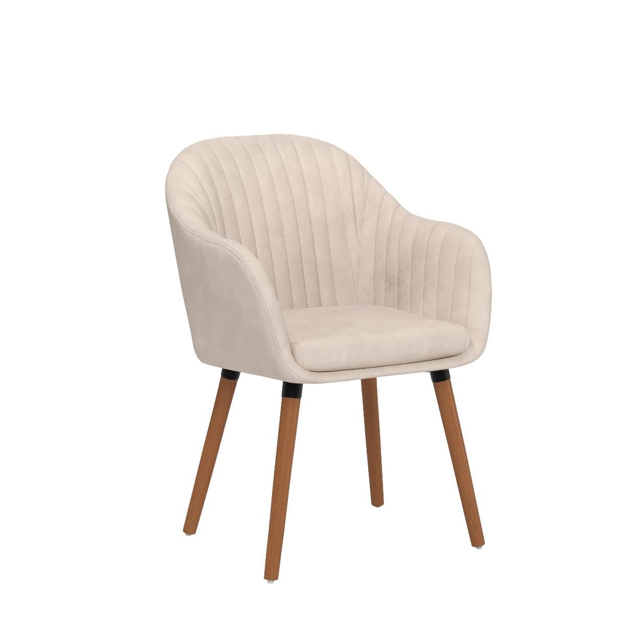WOLTU Esszimmerstühle 4er Set, für Schlafzimmer Küche Wohnzimmer, Küchenstühle gepolstert mit Armlehne, aus Samt Massivholz, Cremeweiß