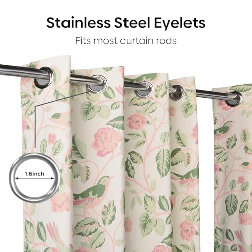 Image of haus & kinder Digital Printed Cotton Window Curtains 5 Feet Long Pack of 2 Window Curtains, 5 Feet Curtains for Window (Pastel Aviary, Green 130x152 CM)