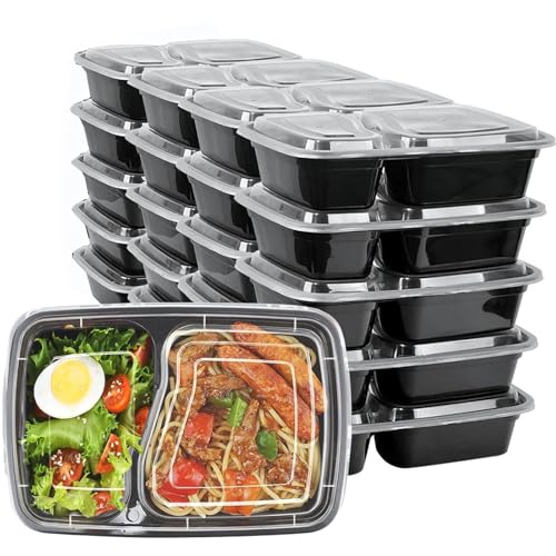 HENSHOW 2 Fach Meal Prep Container mit 20er, 1000ML Prämie Wiederverwendbar BPA Free Lunchbox mit Deckel, Mikrowelle, Gefrierschrank, Spülmaschinenfest