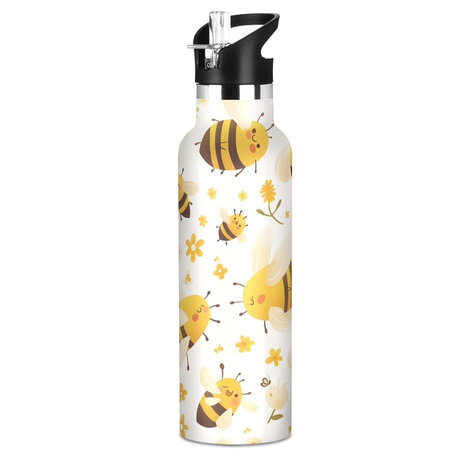 Kaaviyo Boys Pattern Cute Honey Bee Soft Water Bottle Stainless Steel Jug Insulated Vacuum Cup For Girls(600Ml)
