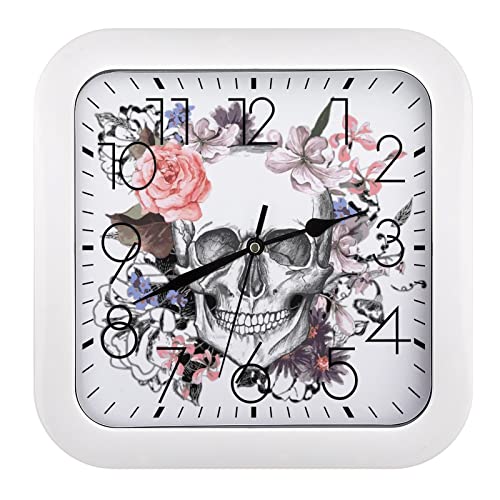 Horloge murale carrée fleur crâne fini les petits chiffres illisibles - 2
