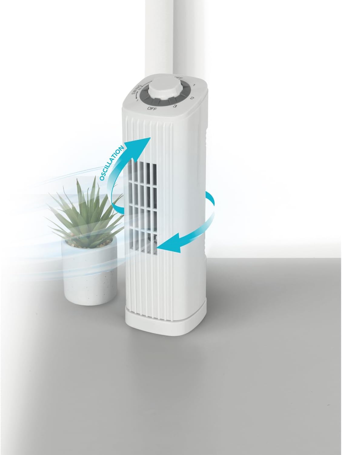 Optimus F-7348WH-F F-7348 3-Speed 50-Watt 14-In. Portable Ultra-Slim Desktop Oscillating Tower Fan (White)