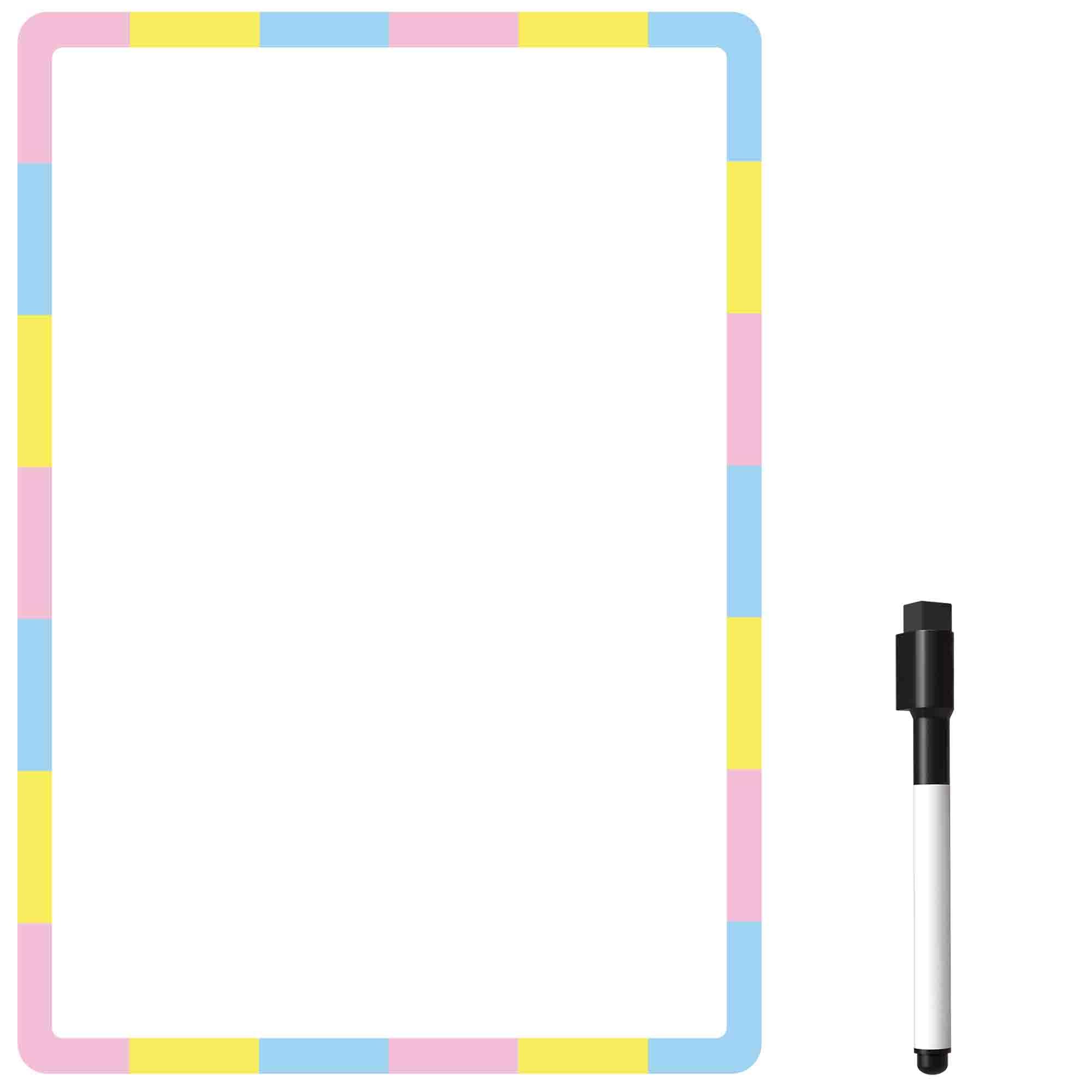 TMS Magnetic Whiteboard for Fridge | Dry Erase Memo Board, Weekly Meal Planner, Shopping List or Organiser for Kitchen | Flexible, Dry Erase and Small (A5 (21 x 15cm), Pastel Border)