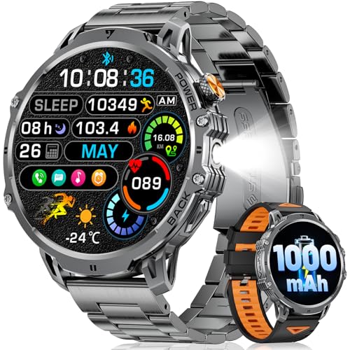 LIGE Montre Connectée Homme avec 1000mAh/1,85'' HD Grand Écran/LED Lampe,Smartwatch Homme avec Moniteur de Fréquence Cardiaque et Sommeil/110+ Modes...