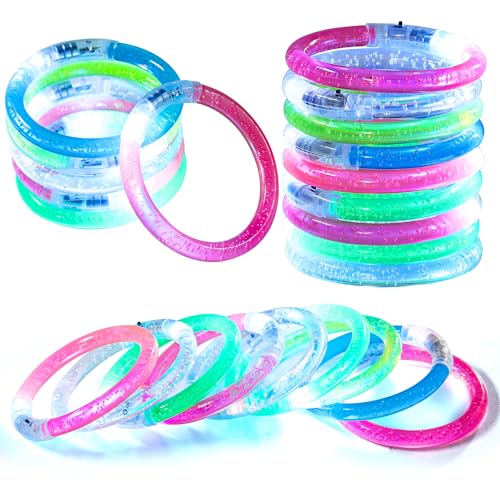 Mikulala 12 pezzi Braccialetti luminosi fluorescenti braccialetti luminosi braccialetti lampeggianti colorati LED braccialetto incandescente giocattolo incandescente per festa di compleanno festa