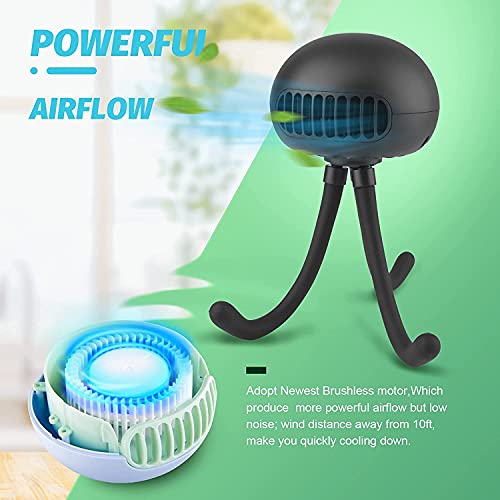 Image of Portable Bladeless Mini Handheld Fan with Flexible Tripod - Clip on Stroller Fan, 3 Speeds, Rechargeable Battery Operated for Stroller, Car Seat, Crib, Bike and Desktop (Black 1)