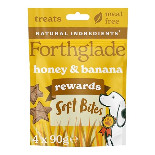 Forthglade Natural Dog Treats (4 x 90g Bags) - Hypoallergenic & Grain Free Dog Training Treats with Honey & Banana Plant-Based Soft Bite Rewards Resealable Bags