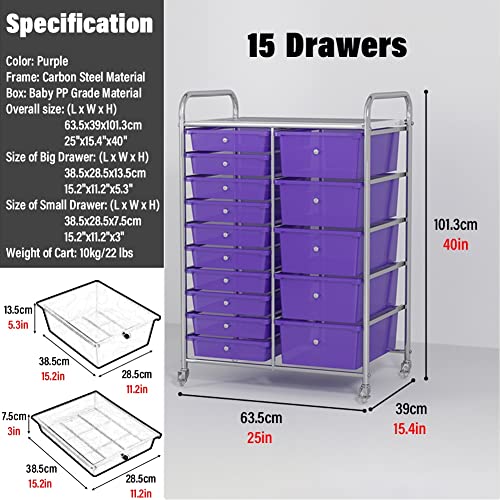 Carrello Multiuso Nero con Ruote, Dotato di 15 cassetti e Piano d'appoggio. Versatile, Ideale per riporre Oggetti Artigianali, organizzare L'Ufficio, allestire Uno scaffale per Par