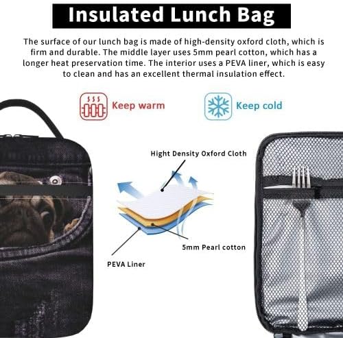 Miniatura 5 de YETTA YANG Lindo perro divertido 3D Pug portátil bolsa de almuerzo aislada caja reutilizable totes para mujeres hombres trabajo picnic camping