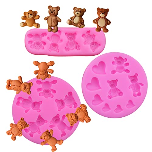 3 Pieces Bear Silicone Mold Valentine&rsquo;s Day Fondant Mold Cute Bear Chocolate Fondant Mold for...