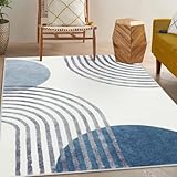 Wonnitar Boho Washable Area Rug 5x7, Blue Large Living Room Rug, Non-Slip Soft Rugs for Bedroom Aesthetic, Mid Century Modern Rainbow Nursery Throw Carpet for Boy Kids Room Office (Blue,5'x7')