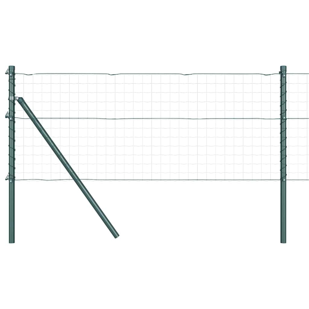 Juego de 13 postes de acero, 80 cm de longitud, revestimiento de polvo verde, incluye alambre tensor y accesorios para valla de jardín, valla de malla de alambre y limitación de parcelas