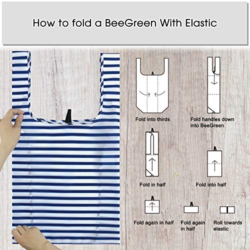 Image of BeeGreen Rolled Up Grocery Bags Reusable Shopping Bags Foldable for Groceries