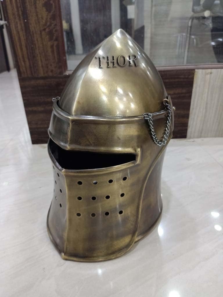 THOR INSTRUMENTS Medieval Visored Barbuta Armor Helmet Antique Knights Templar Crusaders Halloween Costume Props Rustic Vintage Home Decor Gifts
