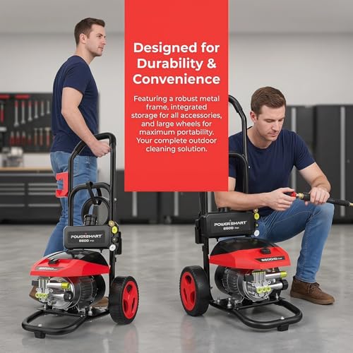 PowerSmart 3000 Max PSI Electric Pressure Washer with Induction Brushless Motor, 1.2 GPM High Pressure Cleaner, 5 Nozzles, 8” Wheels, Detergent Tank, for Car, Patio, Fence, Driveway Cleaning - Image 9