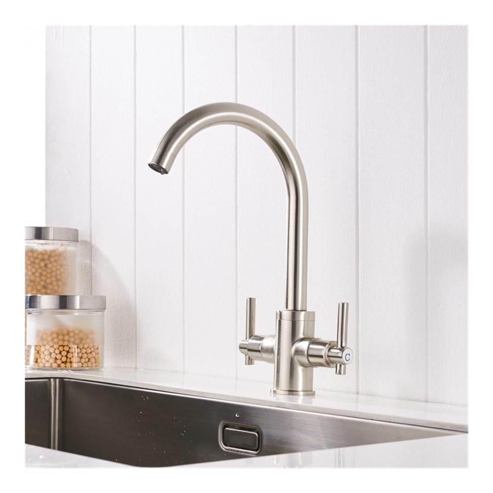 Kitchen Faucets Double Hands Round Bathroom Sinks Taps Mix Water Tap XT-16(Nickel)