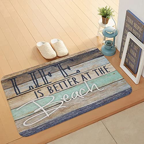 SPXUBZ Life is Better at The Beach Door mats Wood Stripe Non Slip Entrance Beach Rug Indoor Durable and Waterproof Machine Washable Doormat 18 x 30 Inch - Image 2