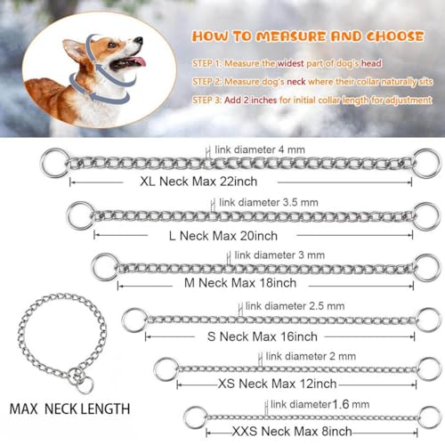 Image of 1-Pack Slip Link Training Dog Collar, Metal Dog Chain Collars, Heavy Duty Puppy Collars for Small Breed Dogs, Silver S