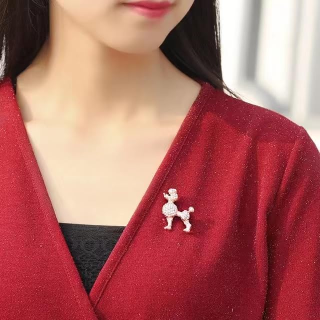 Image of Rhinestone Gold-Plated Poodle Dog Women's Brooches Pins Animal Lapel Collar Jewelry Accessories Cute Gifts