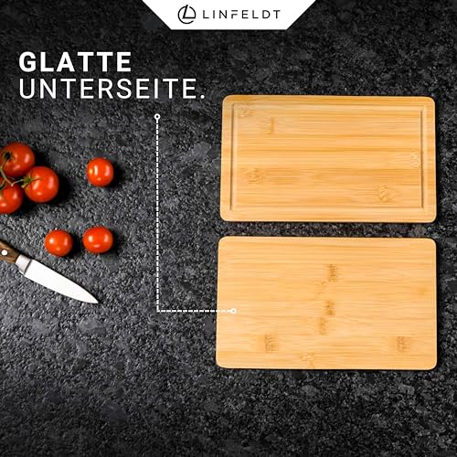 LINFELDT 6er Set Bambus Frühstücksbrettchen Holz 27x16x1cm - Inkl. Saftrille - 6 Holzbretter + eine glatte Seite - Kleine Holzbrettchen - 6 Essbretter aus Bambus 4