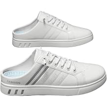 Mens Flat Mule Sneakers, Slip on Backless Casual Lazy Shoes, Half Closed Toe Breathable Walking Daily Footwear