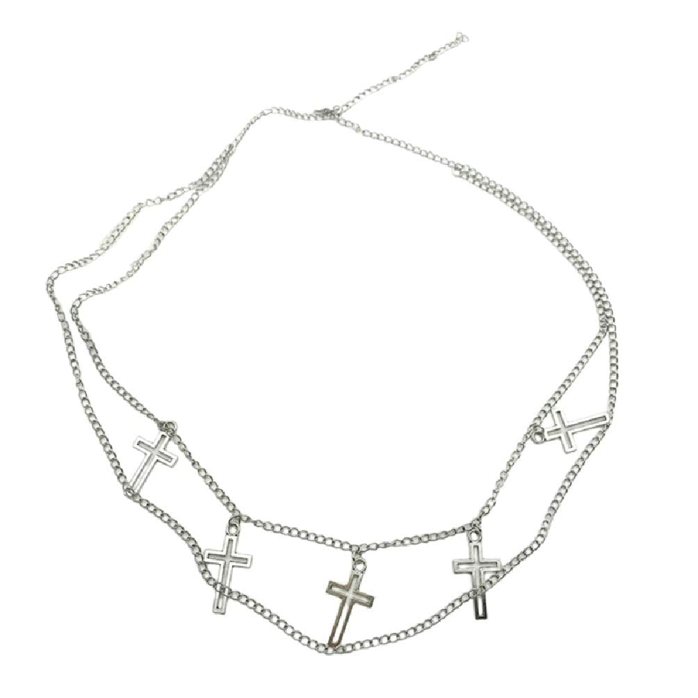 Angelluck Women's Silver Cross Waist Chain Belt Cross Belly Chain Y2k Stomach Chain Jewelry Pant Chain Layered Body Chain Jeans Belt Skirt Chain Cross Waist Chain