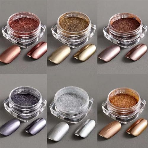 Image of NBNTGH 6 Boxes Chrome Nail Glitter Powder Metallic Mirror Effect Nail Art Powder Holographic Aurora Chameleon Pigment Chrome Powder Sliver Black Red for Gel Polish Nail Art for Women Girls Decoration