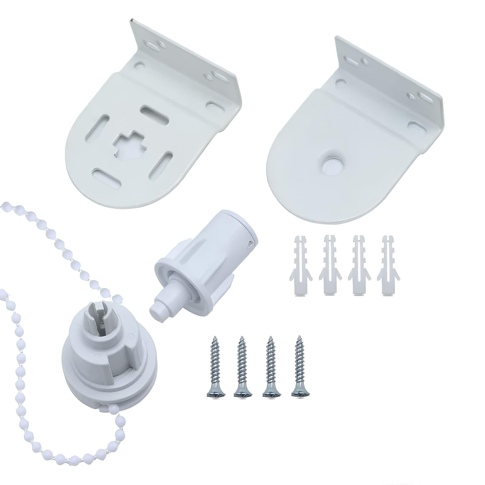 Roller Blind Repair Kit, 32mm Metal Brackets Bead Chain and Spare Parts for Windows, Heavy Duty White Curtain Fittings Set for Home Office(Complete Hardware Included)