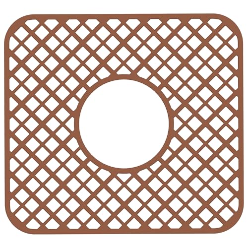 BEHOK 2 Pack Silicone Sink Protector for Kitchen Sink, Lozenge Pattern 12 x 11 inches Sink Grid Mat Silicone Dish Rack, Center Drain, Coffee