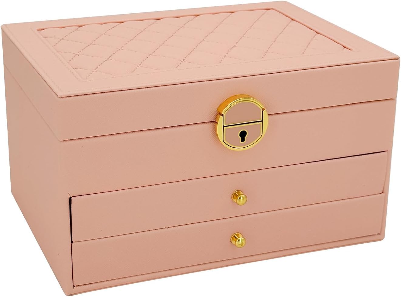 Jewelry Box,3 Layer Jewellery Organizer for Women Girls,Jewellery Storage Case with Lock and Removable Tray,for Necklace,Earrings,Bracelets, Rings (Pink)