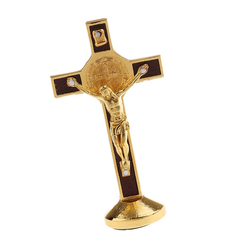 3.5 inch Metal Crucifix Model Small Statue, Home Chapel Decorations, Car Dashboard Ornament, Christian Amulet (3 Colors), Gold