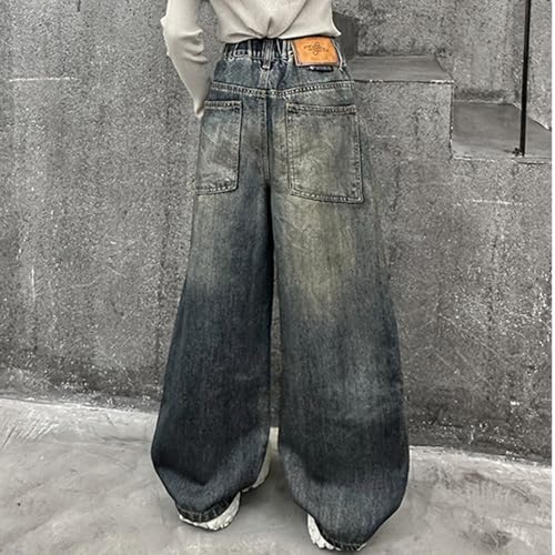 Baggy Cargo Jeans for Girls Wide Leg Straight Elastic High Waisted, Casual Fashion Streetwear Y2k Denim Pants Trousers3