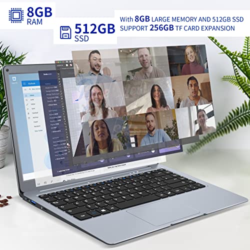ANSTA Laptop 13.3 Zoll FHD 8GB DDR3 512GB eMMC Notebook Intel Vier Kern Processor PC Computer Windows 11 Bluetooth 4.2 Dualband WLAN Erweiterbarer Speicher 1TB SSD und 256GB TF, Gray – Bild 3