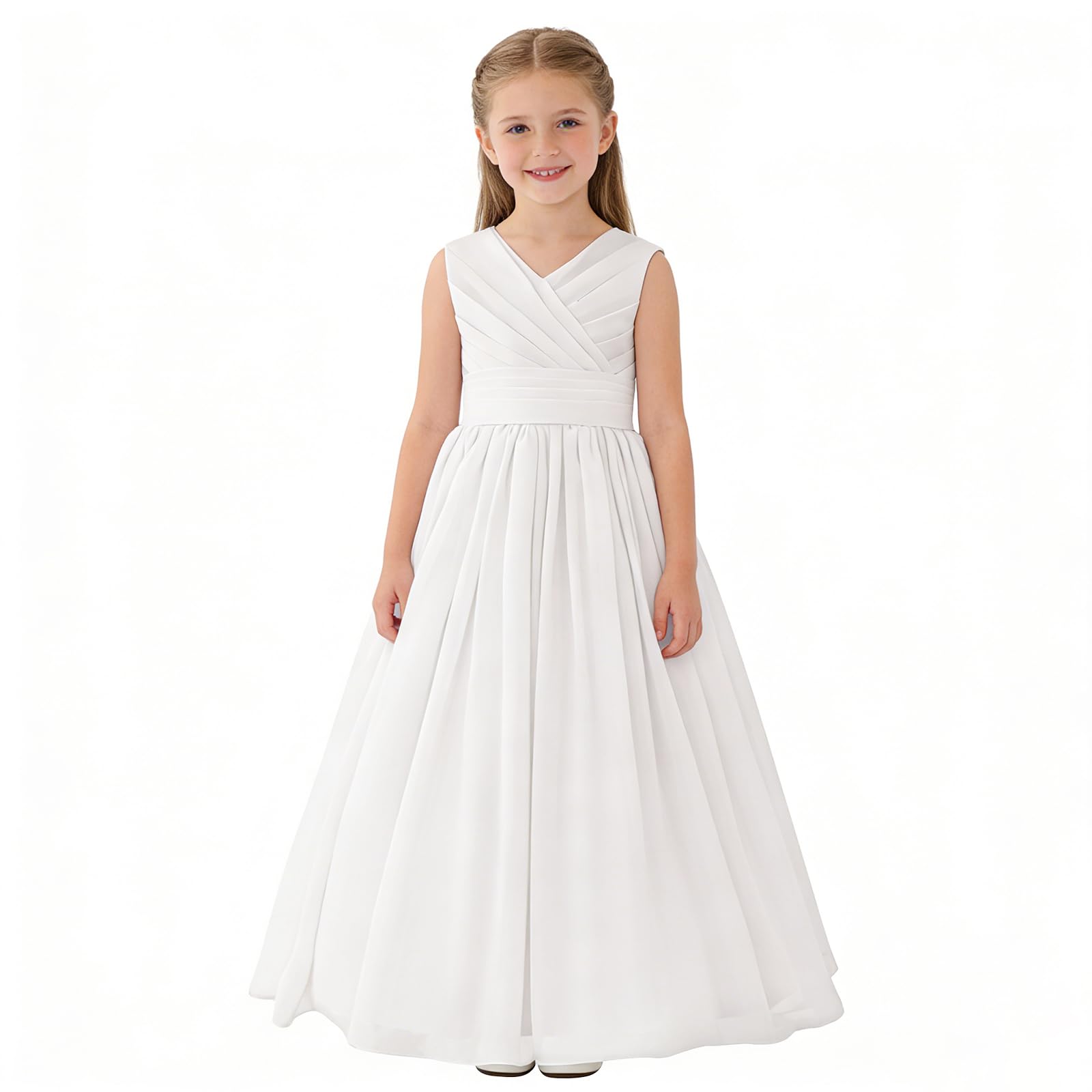 Vestido largo de gasa para niños, estilo bohemio, sin mangas, vintage, elegante, líneas A, vestidos de comunión, bodas, damas de honor, princesa, vestido de tul para niñas, 8-14 años.