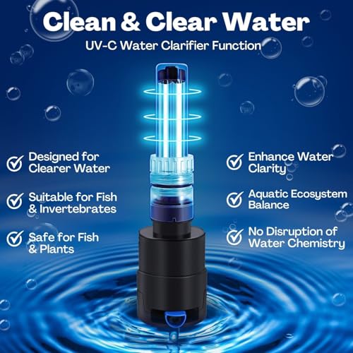 Image of Flexzion Aquarium Filter U-V, 200 Gallon Fish Tank Filter with U-V Light for Green Control Cleaning, 200GPH Submersible Aquarium Pump for Turtle Tank, Freshwater Crystal Clear & Saltwater