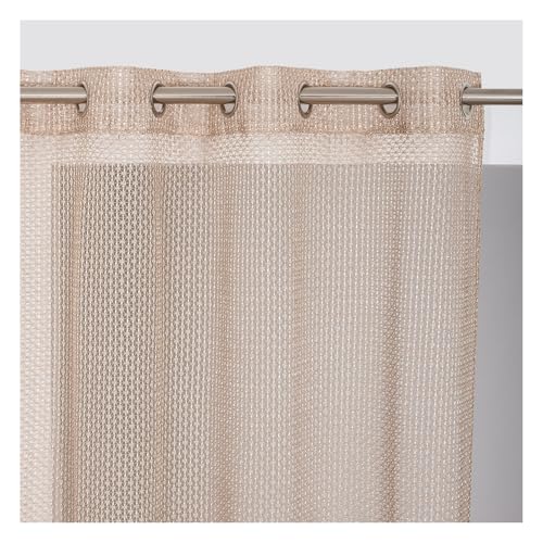 ROCLE Voilage Cléanthis Filet Doré | Oeillets Argent Mat | 140 x 240 cm