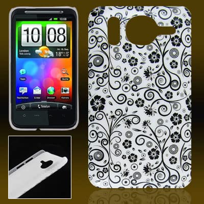 Ruilogod Housse de dos en plastique dur en plastique de fleur noire pour HTC Desire HD G10